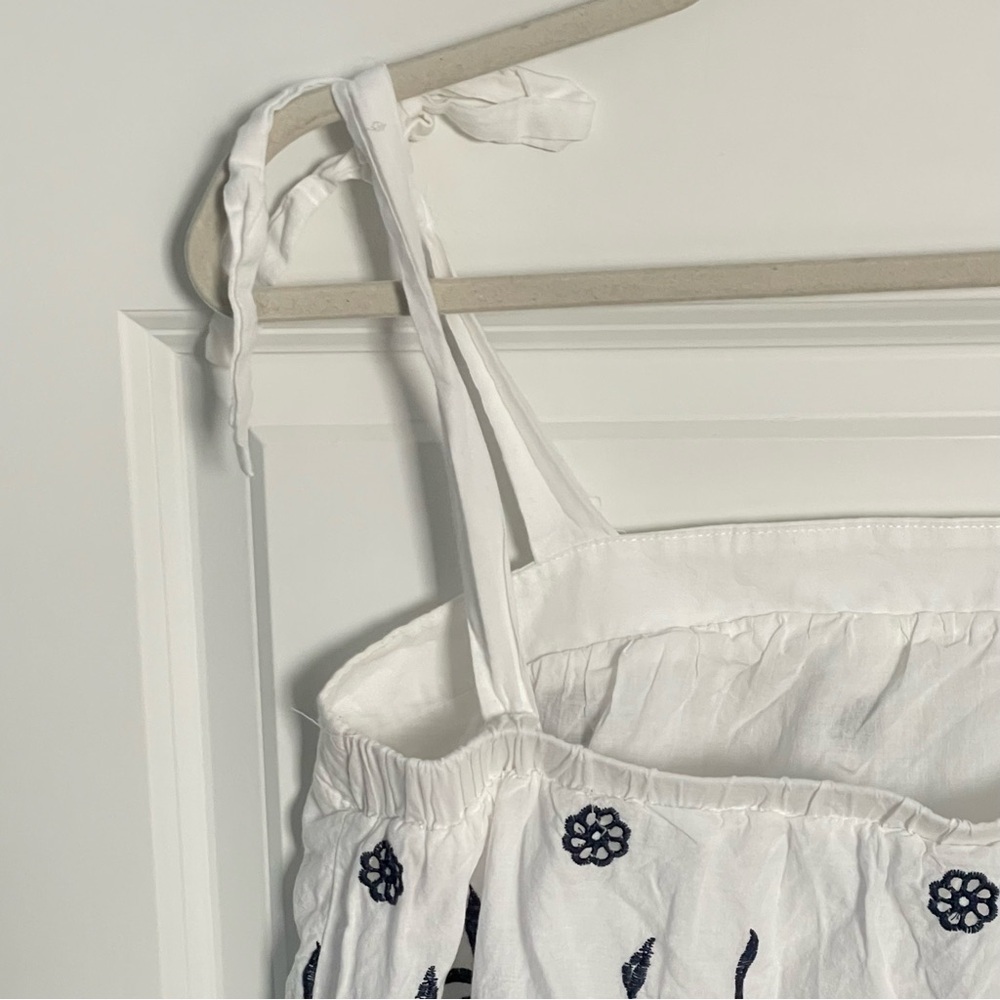 Draper James White Tank Top with Navy Blue Embroidered Floral Border - Picture 10 of 16